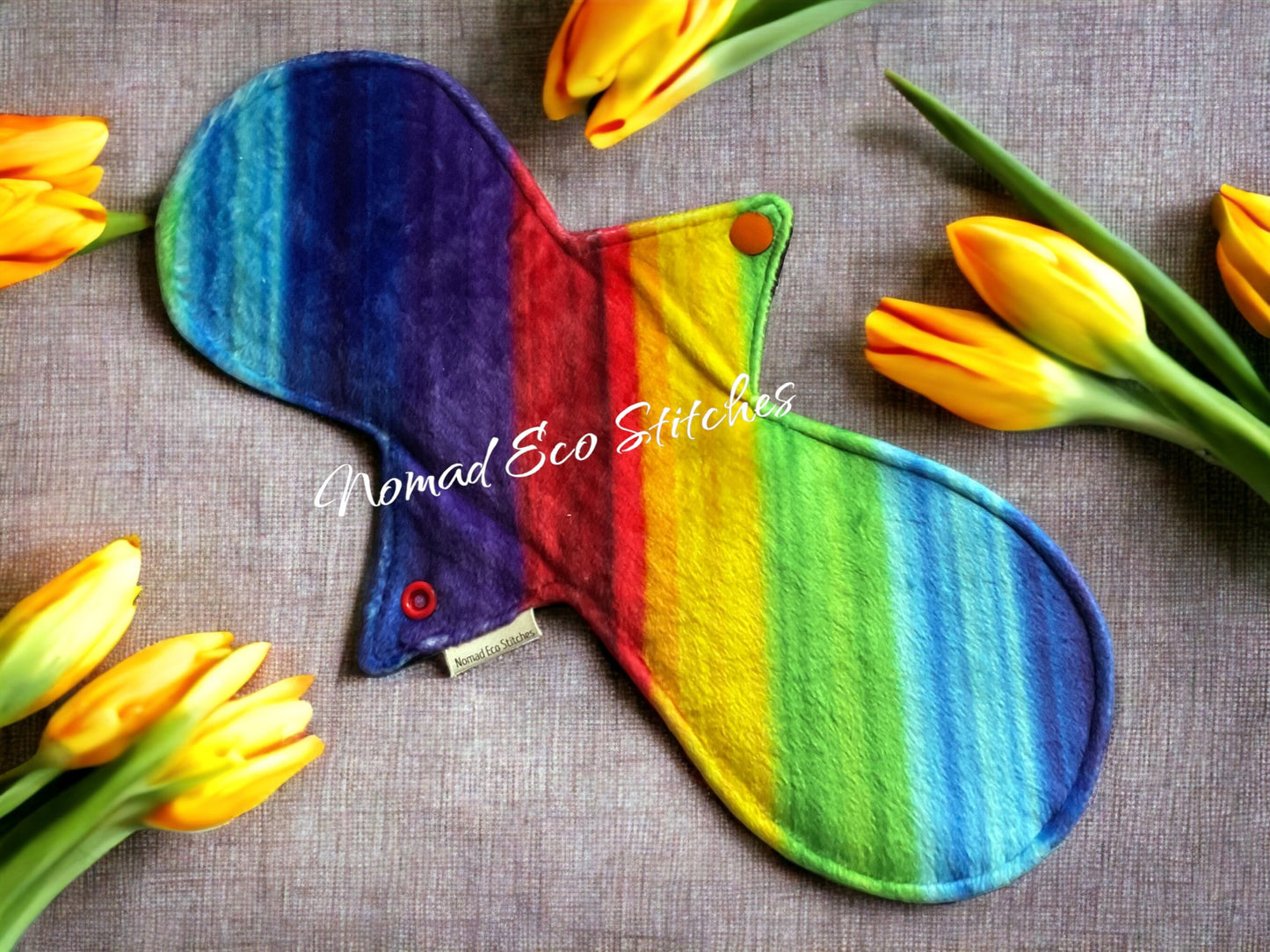 Reusable Cloth Pad- Regular/Moderate 12 inch-stain resistant rainbow minky