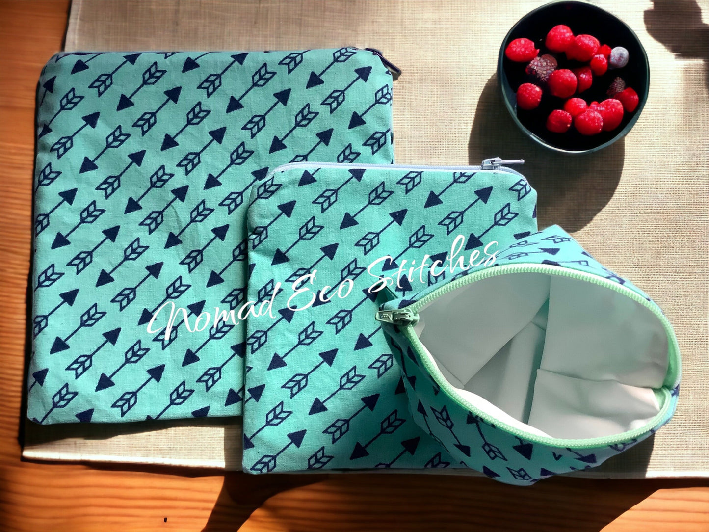 Reusable Snack and Sandwich Bags-Set of 3 - Mint Arrows
