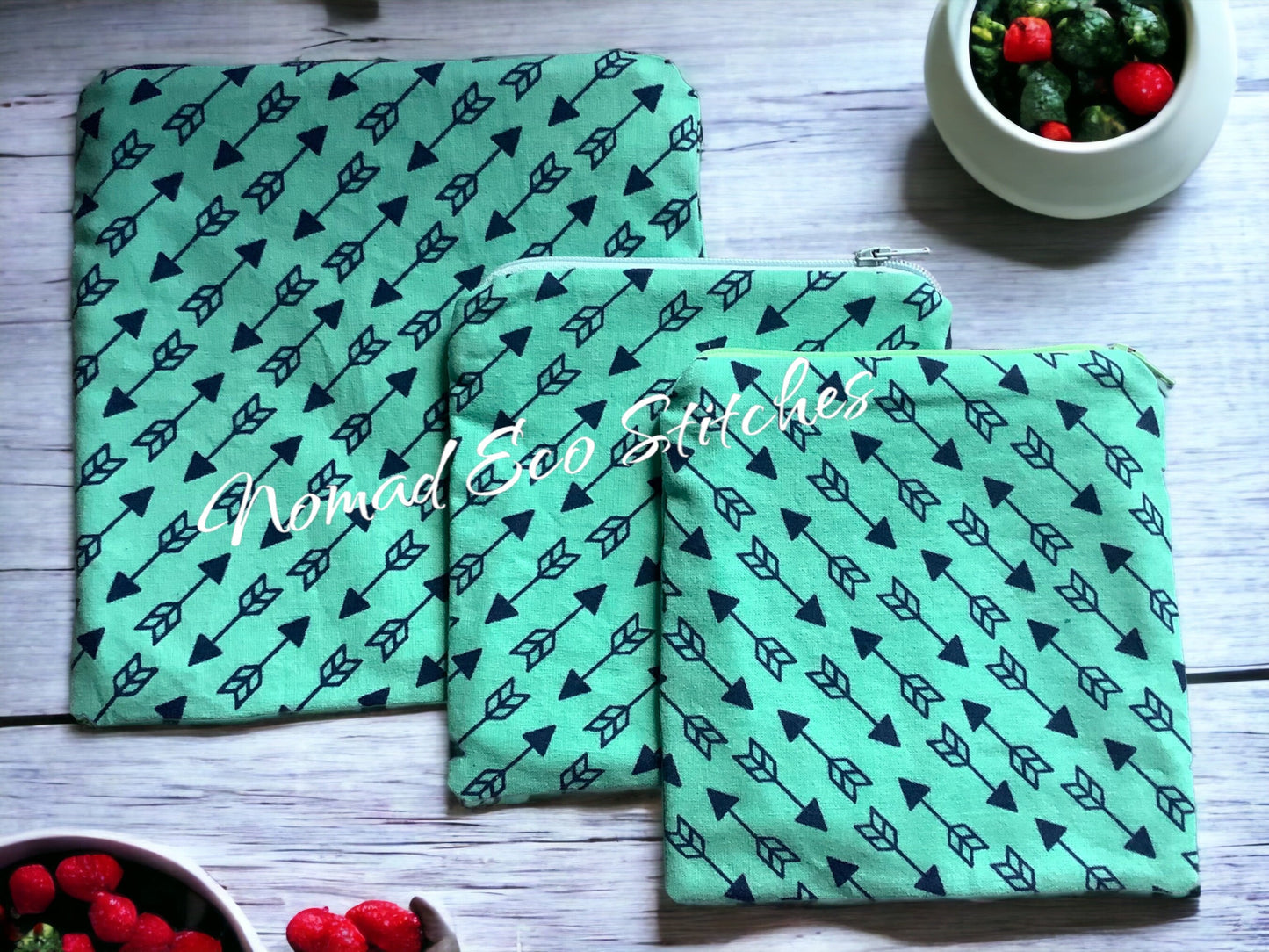 Reusable Snack and Sandwich Bags-Set of 3 - Mint Arrows