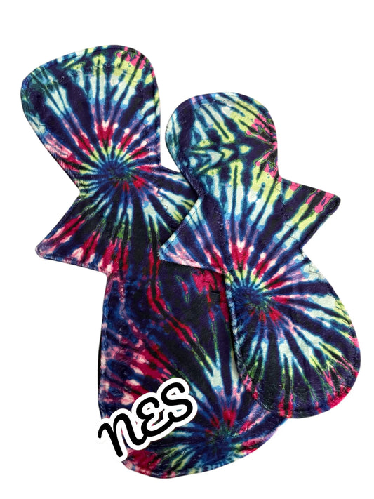 Reusable Cloth Pad/Heavy/Moderate- Stain Resistant Minky-Bright Swirl Tye Dye